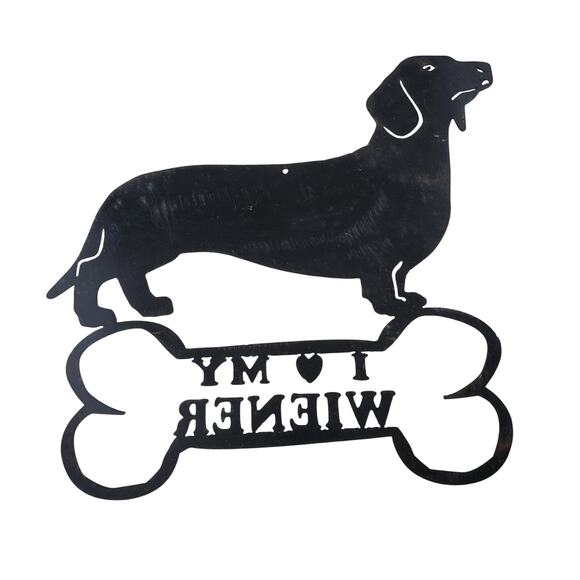 Vintage I Love My Wiener Cast Iron Metal Sign Animal Lover Dachshund Collectible - Picture 2 of 5